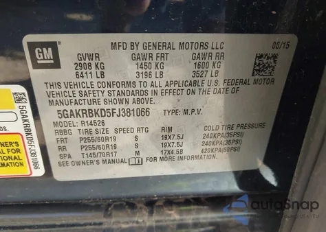 2015 Buick Enclave Leather из США, поврежденный, VIN 5GAKRBKD5FJ381066